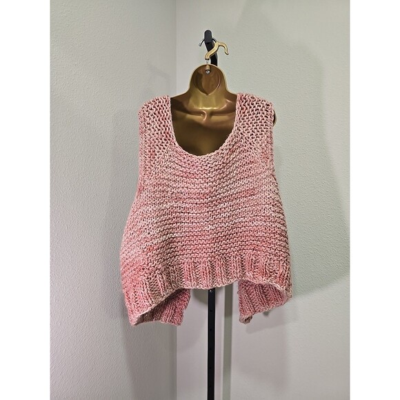 Boho Fairy Oversized Handmade Hand Knit Sweater Vest Womens 2X Pink Hippie Comfy - Picture 4 of 6